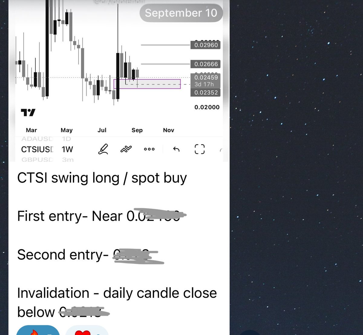 CryptoTenon's tweet photo. $ctsi #ctsi swing long target 2 achieved ✅✅

22% up on spot after our entry…

550% profit with 25x leverage ✅ https://t.co/A7EEXBnSo6