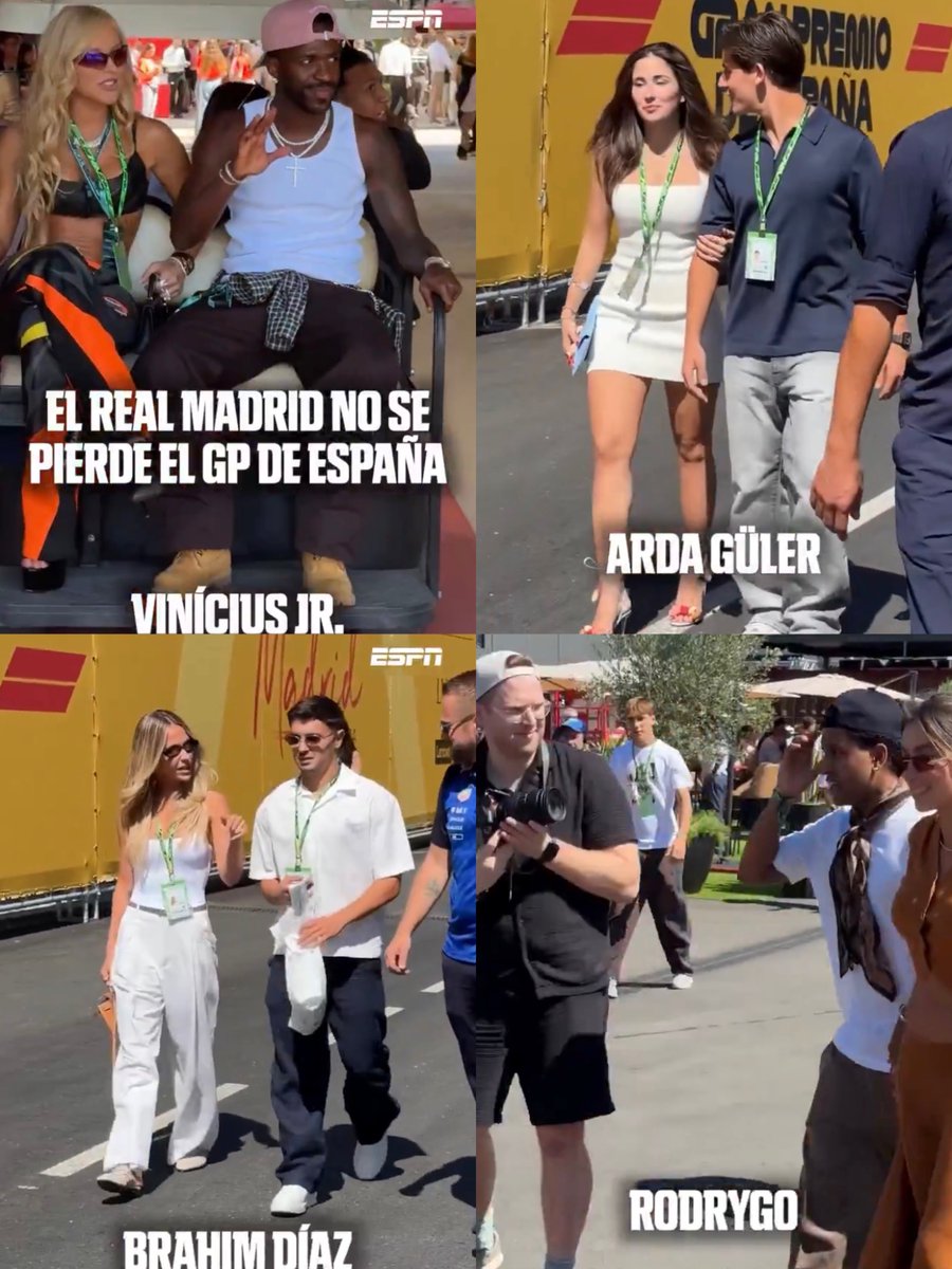 MadridXtra's tweet photo. 📸 Vinicius, Arda Güler, Brahim and Rodrygo with their partners at the Grand Prix. @ESPNF1 🏎️ https://t.co/wsqeyCUAEX