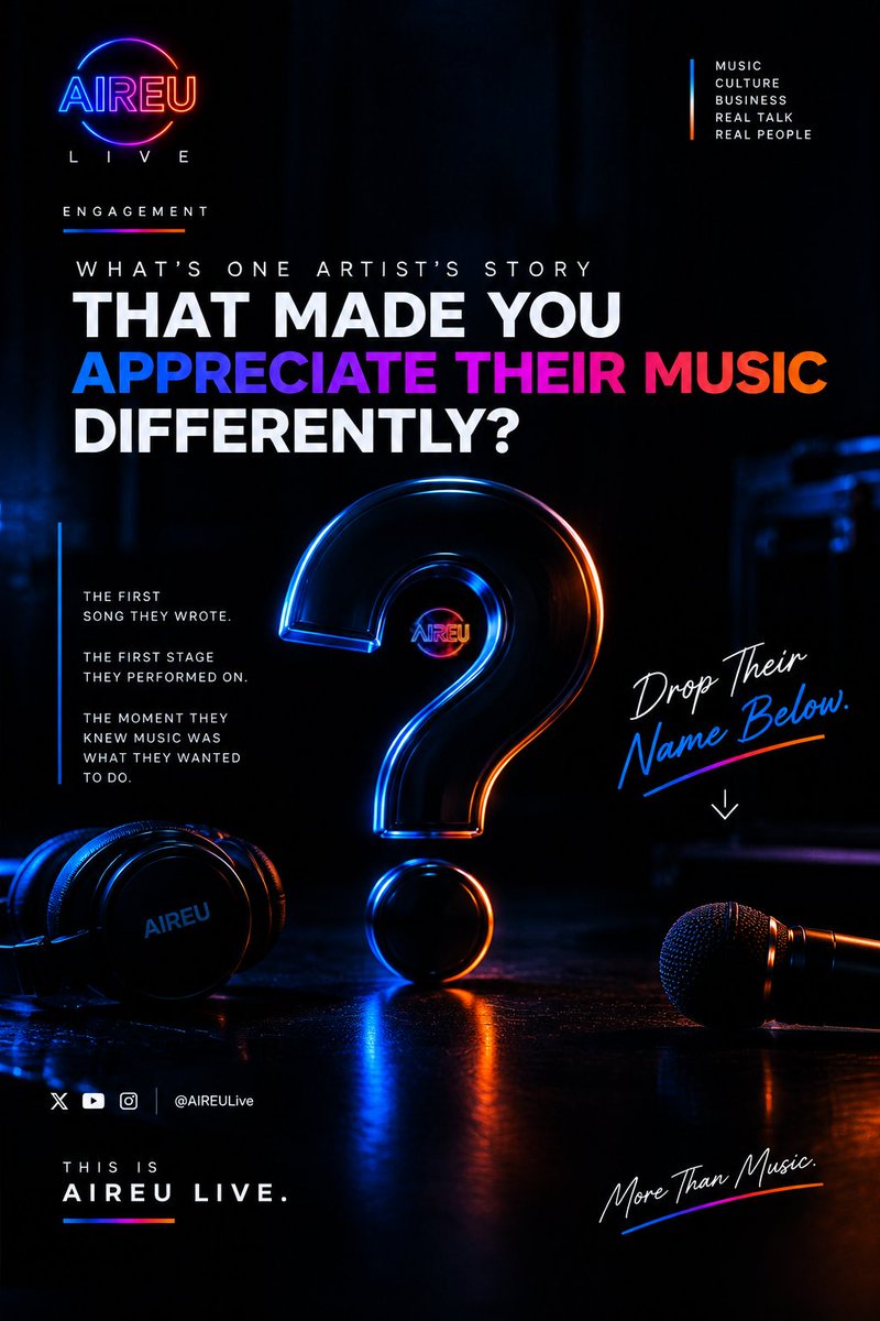 aireulive's tweet photo. Artists, what is the hardest part of building your career right now?

🎧 Getting heard
💰 Making money
👥 Building a fanbase
📈 Growing consistently

Pick one  or tell us your experience.

#Artists #AIREULive #Chainstro https://t.co/QXRiXseqEY