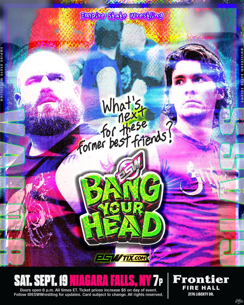 ESWWrestling's tweet photo. Valor. Glass. Former best friends on a collision course. What's next for these two?
Find out live at #ESWBang!
📅 Sat, Sept 19 | 7 p.m. ET
📍 Frontier Fire Hall - Niagara Falls, NY
🎟️ Get tickets now before the $5 day-of increase: https://t.co/o3uEPcnxoK https://t.co/nyDoRTn50T