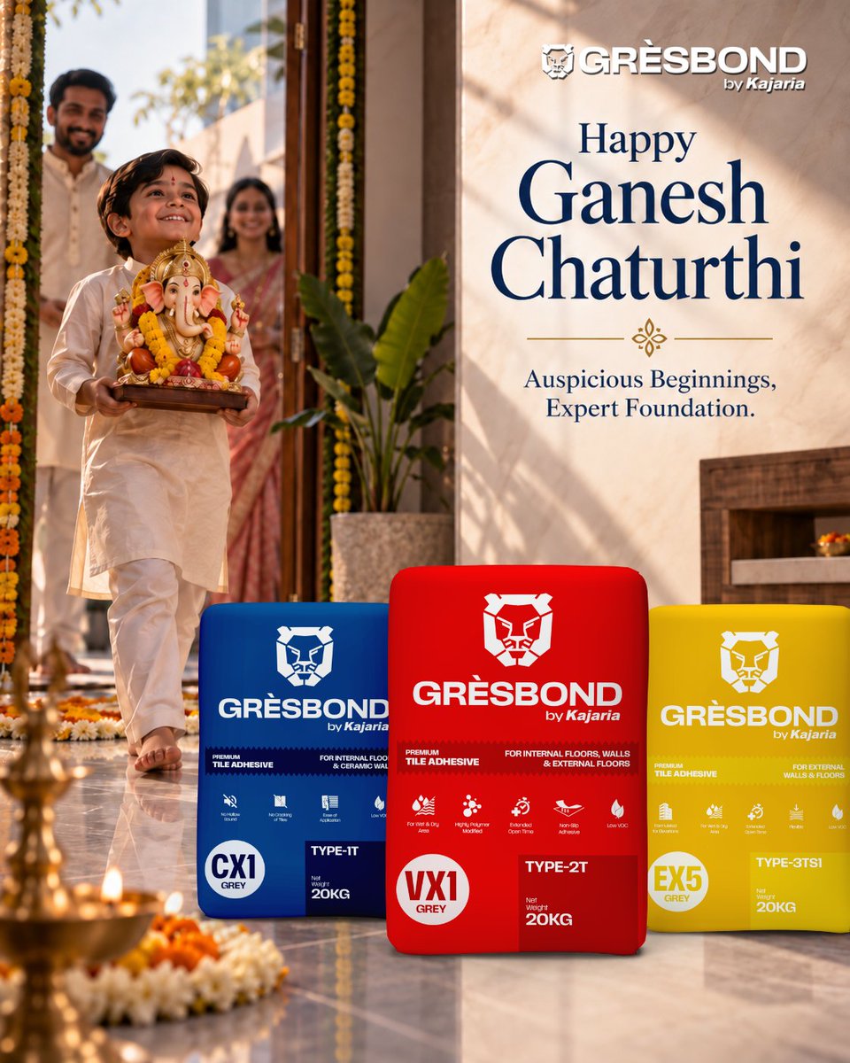 gresbond's tweet photo. Every auspicious beginning starts with a blessing. 🙏

This Ganesh Chaturthi, may Bappa bring happiness, prosperity and beautiful new beginnings to every home.

Gresbond by Kajaria. Tile Expert Ka Tile Adhesive.

#GaneshChaturthi #Gresbond #Kajaria https://t.co/DgJqW5dSSx