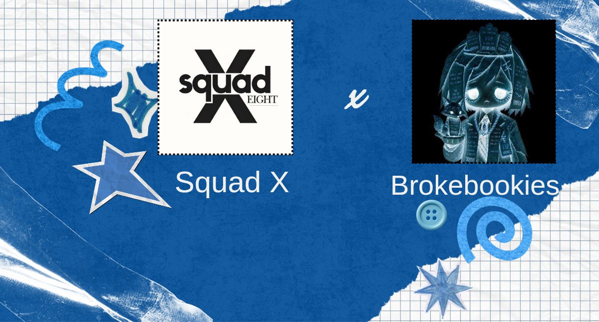 squadxeightdao's tweet photo. SquadX Eights x @brokeb00kies 

I'm broke. You're broke. We're broke.
Welcome brokes, from Brokeb00kies.
Brokes support brokes, so SquadX Eights is happy to announce the collaboration with BrokeB00kies.

> Supply : 4444
> Mint Price : TBA
> Chain : Arc

Being broke means part of the community.
Welcome brokes.