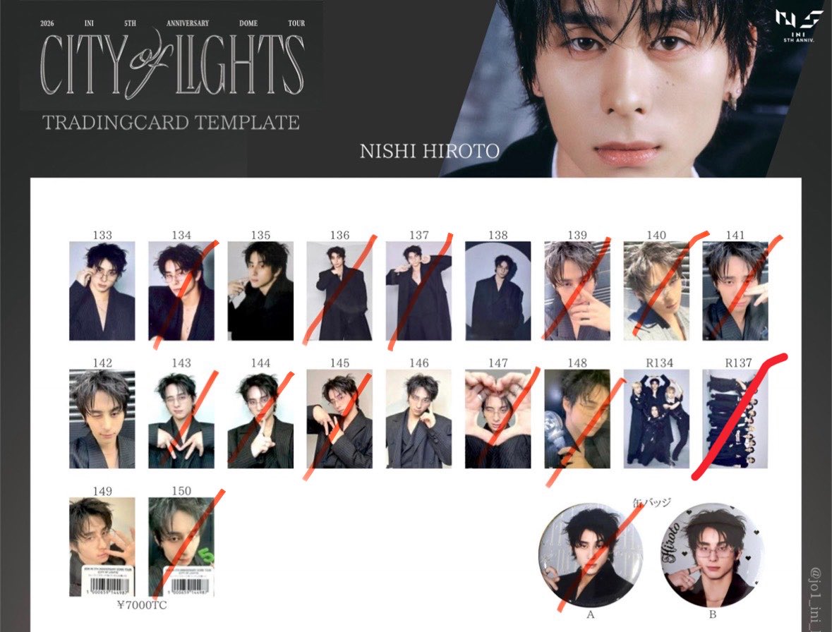minitoroo_0613's tweet photo. INI CITY OF LIGHTS トレカ 7000円 缶バッチ 交換

【譲】画像

【求】西　画像2枚目

郵送　もしくは京セラ1日目手渡し

お気軽にご連絡ください！

 #INI交換 https://t.co/5Yd1dRiqjN