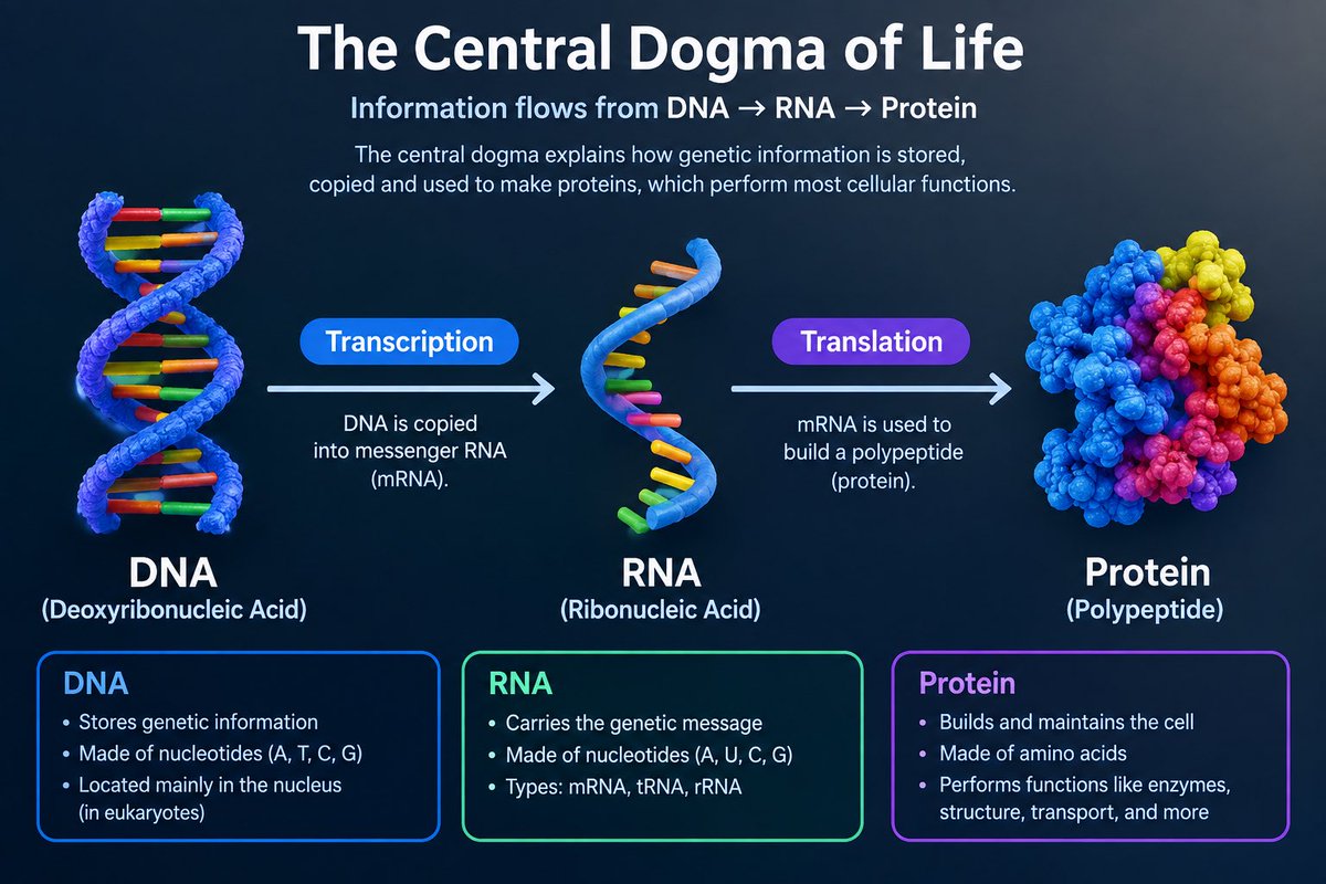 little_BLaQ12's tweet photo. The central dogma of molecular biology explains how genetic information flows inside a cell:#biomedicalengineering #transferofcells #formationofprotein https://t.co/F9rjwUO2pB
