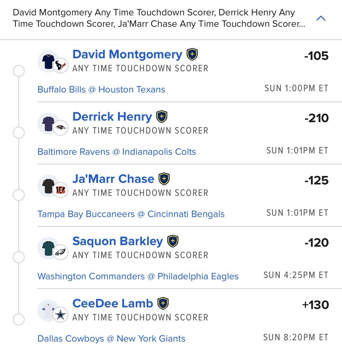 MidnightGreenrm's tweet photo. Aldo’s Sunday touchdown parlay https://t.co/OFeZ9JWI5x