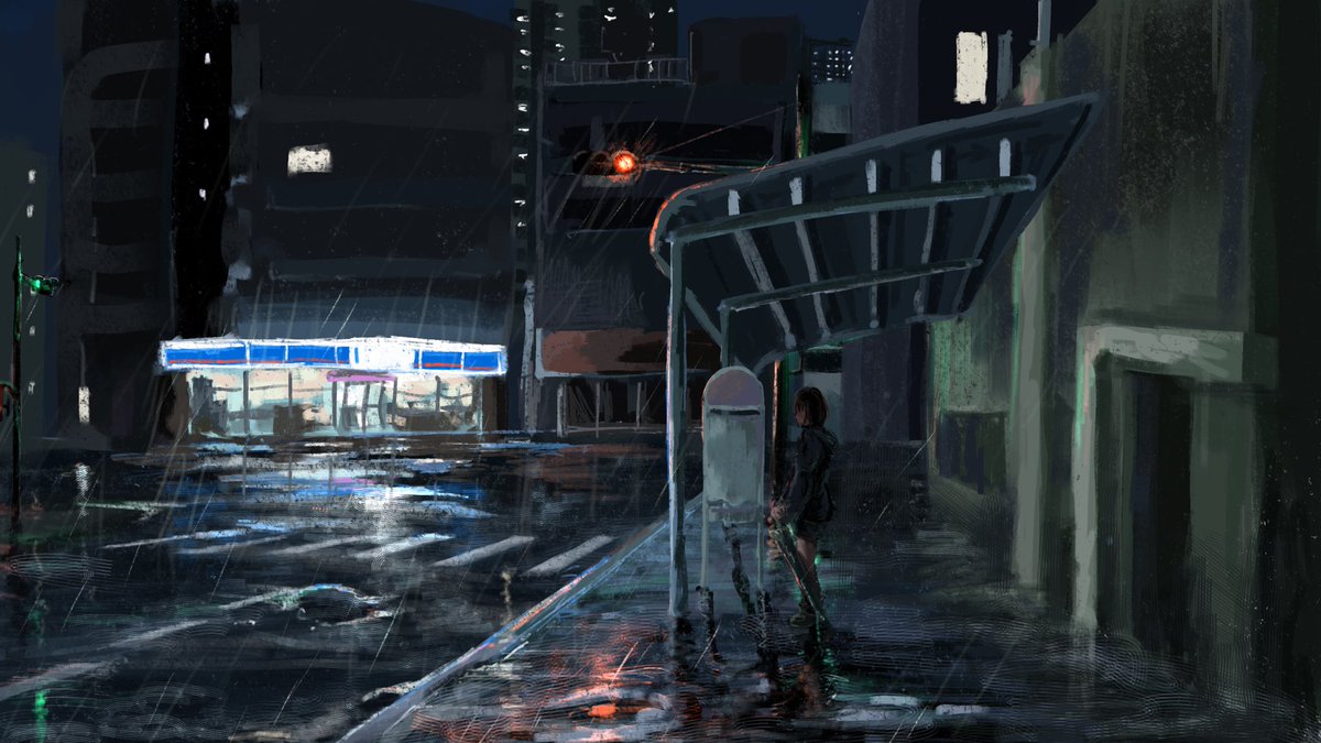 Muukun07250's tweet photo. 最近雨多い

＃イラスト
＃雨
＃バス停 https://t.co/cLwtR8eiWq