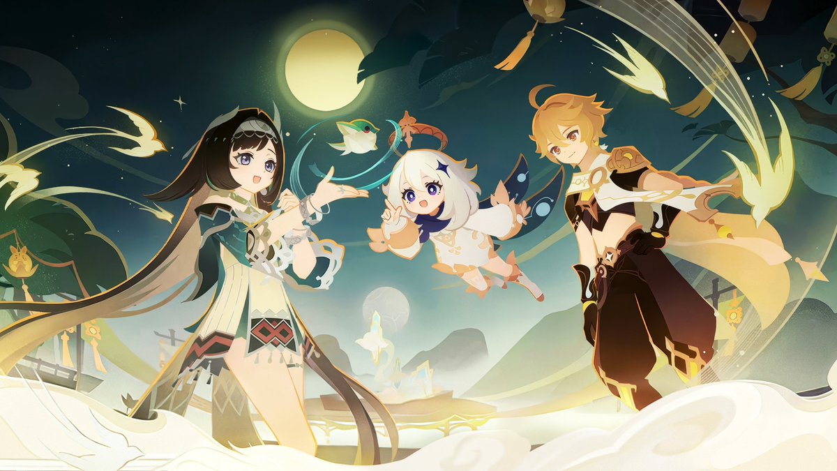 genshinmains_'s tweet photo. Moonchase Festival illustrations featuring Chongyun, Hu Tao, and Lan Yan in 4K 

#GenshinImpact https://t.co/rmyAr7nKGp