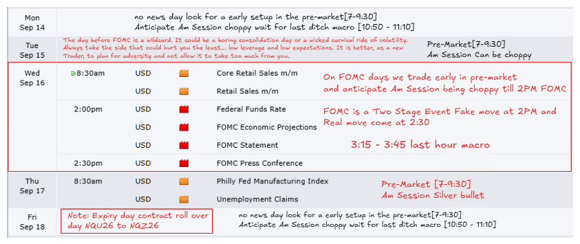 InnerDiscipline's tweet photo. Economic Calendar for the Week 14/09/2026 to 18/09/2026

Note: FOMC rate announcement &amp; Quadruple Witching https://t.co/Ck4qtU5bva