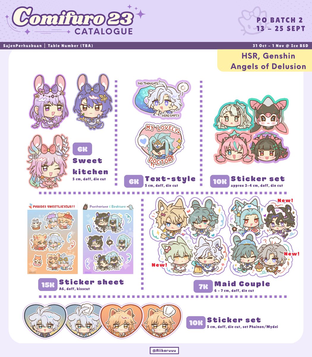 riikaruuu's tweet photo. [♡ &amp; ↻ are appreciated!] (1/2)

⊹ ࣪ ˖ CF23 PO batch-2 now open ୭ ᵎᵎ 🧁
————— ʚ ✦ ɞ —————
🗓 Until 25 Sept
📦 Pick up: 2 days / mail
🪻 MLP / Genshin / HSR / AOD
🔗 PO and samples below ⬇️
————— ʚ ✦ ɞ —————
#cf23catalogue #comifuro23 #comifuro23catalogue https://t.co/9gEQCeqxBa