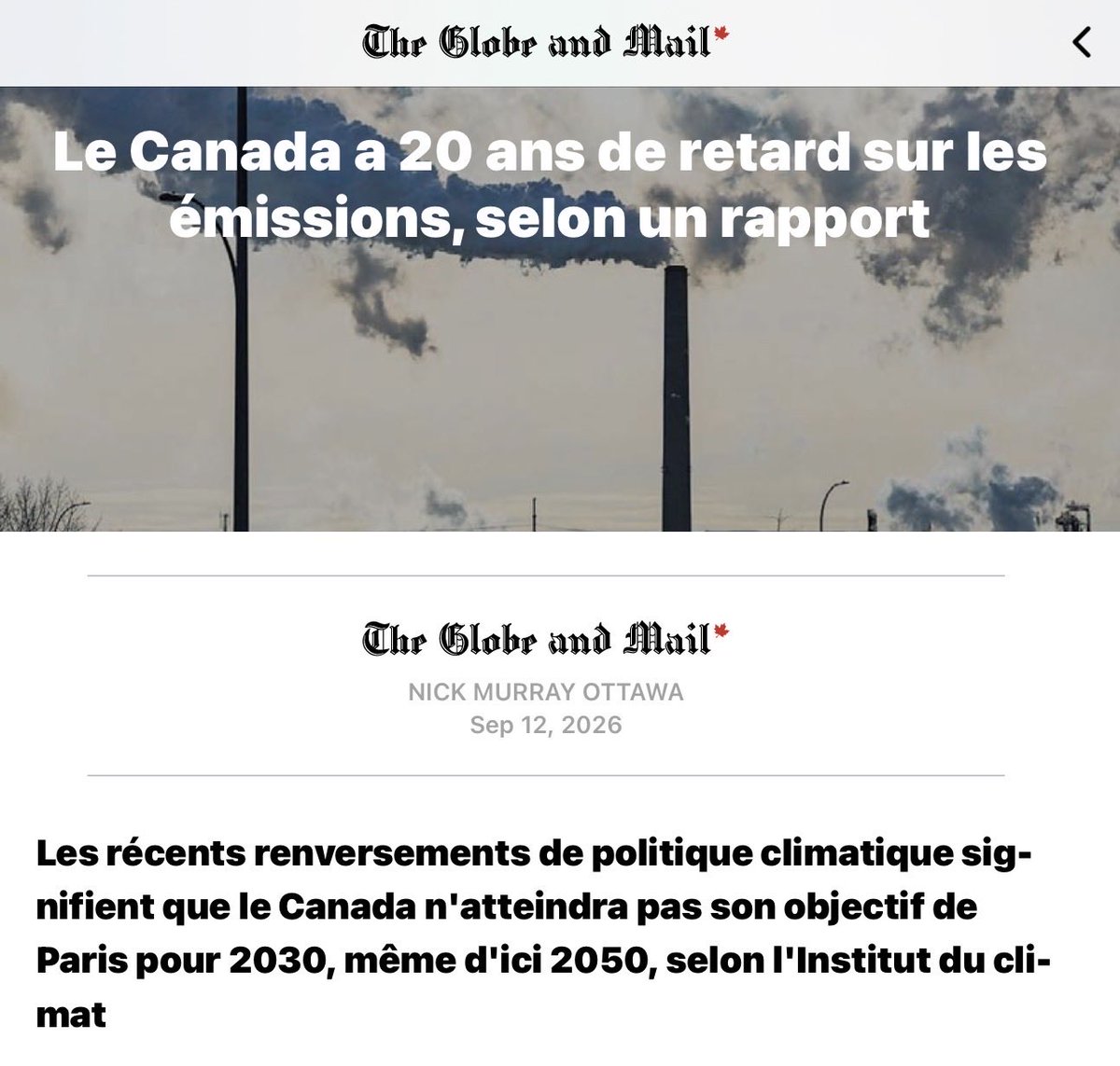MaximeBernier's tweet photo. Excellente nouvelle du Canadian Climate Institute : le Canada n'atteindra même pas sa cible de 2030... d'ici 2050. 😂

Pendant ce temps, le PPC propose de se retirer de l'Accord de Paris et d'abolir toutes ces taxes et subventions vertes inefficaces.

Chers alarmistes : vous voulez continuer à gaspiller des milliards dans des objectifs irréalistes, ou enfin aider les Canadiens en coupant les impôts? 🤔