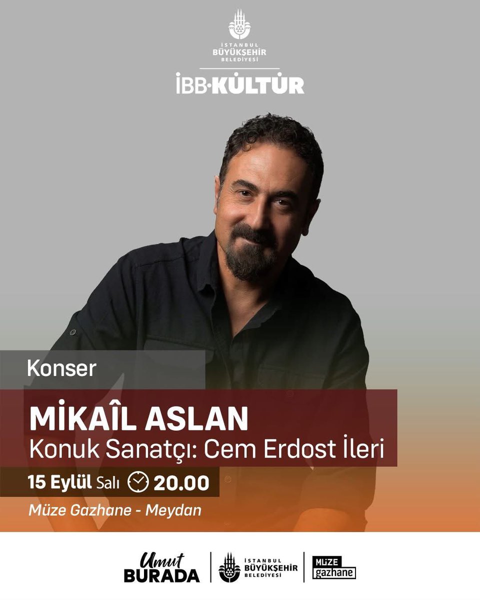 ferhatttunc's tweet photo. Dostlar,

Değerli kardeşim Mikail Aslan 15 Eylül Salı akşamı saat 20:00'de Müze Gazhane Meydan'da.

İBB Kültür etkinlikleri kapsamında, değerli müzisyenler Cem Erdost İleri, Olcay Bozkurt, Sitar Sertaç Şanlı ve Erdi Arslan eşliğinde kılamlarımızı söyleyecek.

Konser açık havada ve ücretsizdir, bilet alma zorunluluğu yoktur.

Bütün dostlarımızı bekliyoruz.

Ferhat Tunç