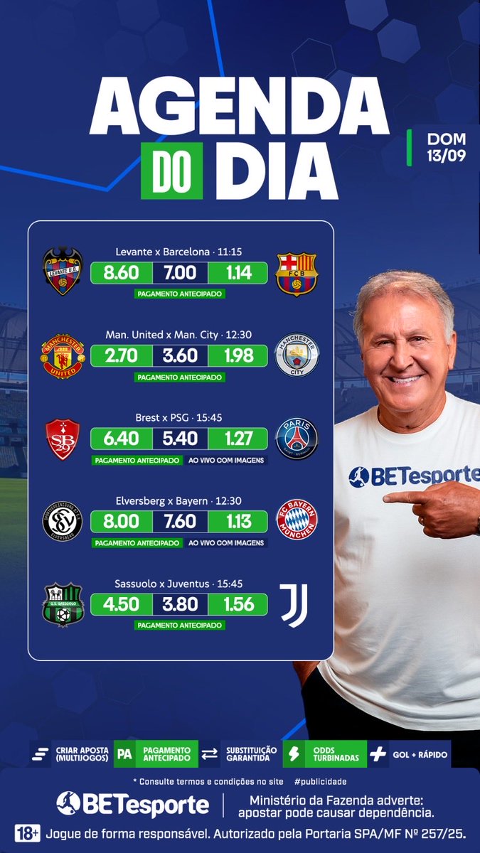 betesporte's tweet photo. Confere a agenda do Domingo na Europa e no Brasileirão das Séries A e B 🇧🇷 

https://t.co/FNAc7T8eoZ

🔞 Ministério da Fazenda adverte: Apostar pode causar dependência. +18 https://t.co/uEFe7ixxSq