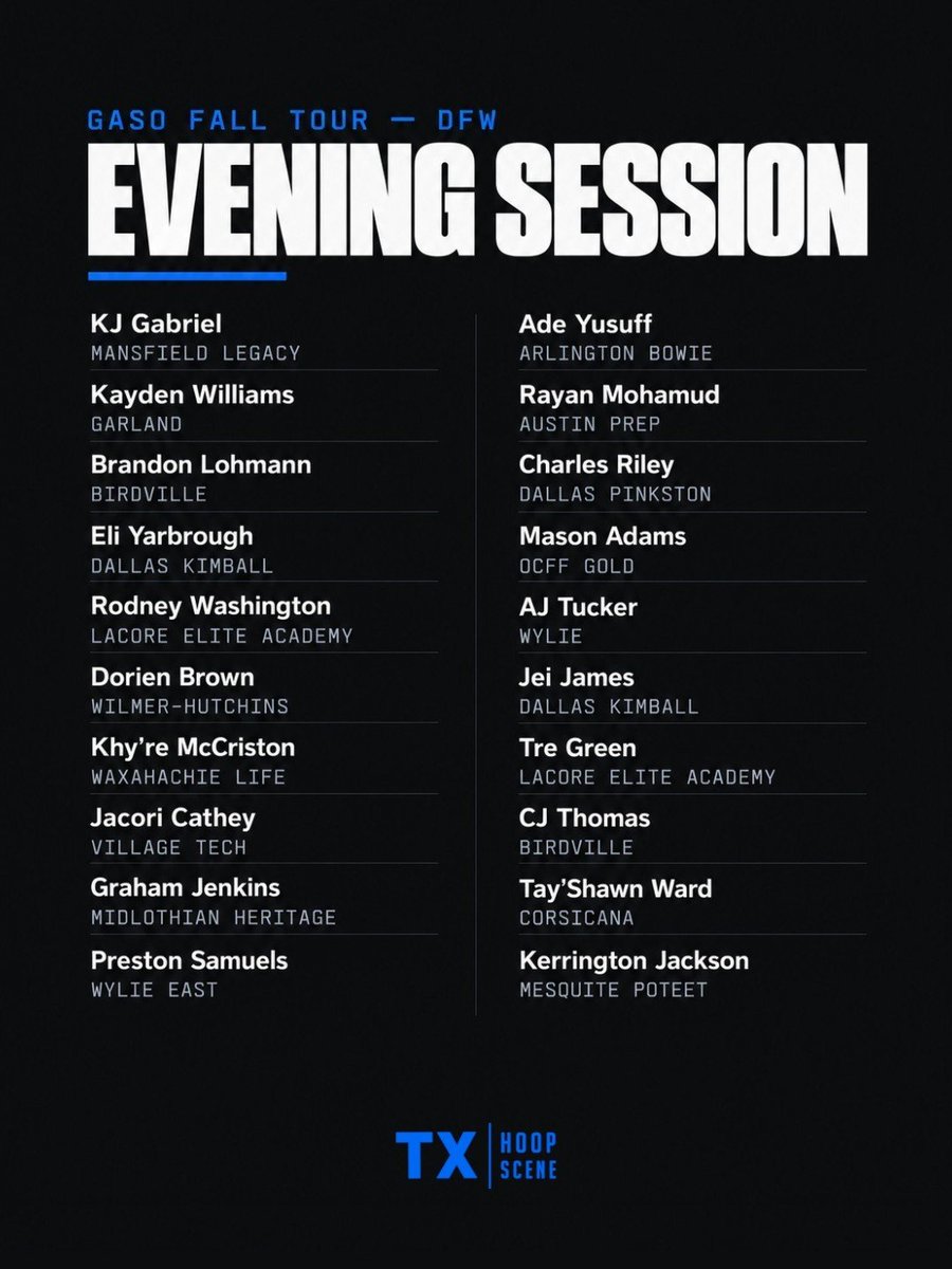 TXHoopScene's tweet photo. Evening Session standouts.

20 names. https://t.co/dSgG3xMYsM