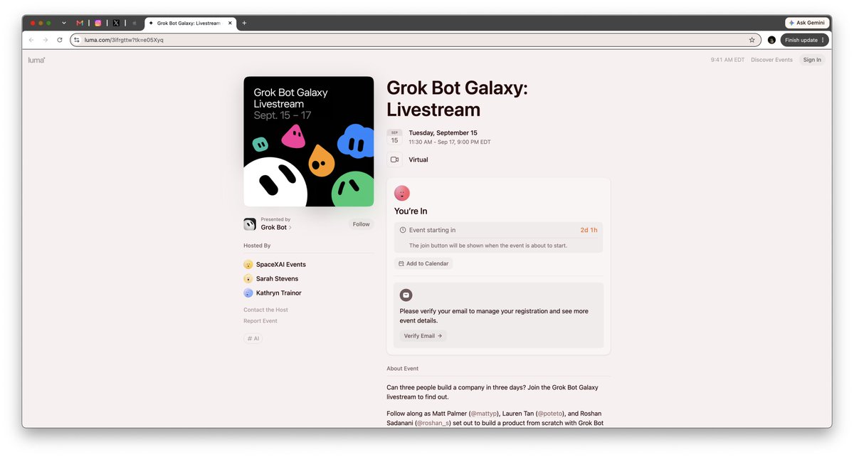 sripad_polasa's tweet photo. who else is watching this!

btw does anyone know if they offer videos for people who can't make it? I have school. 

#viral #grokbot #founder #entrepreneurship #company #startup https://t.co/DnlJlZPEmw
