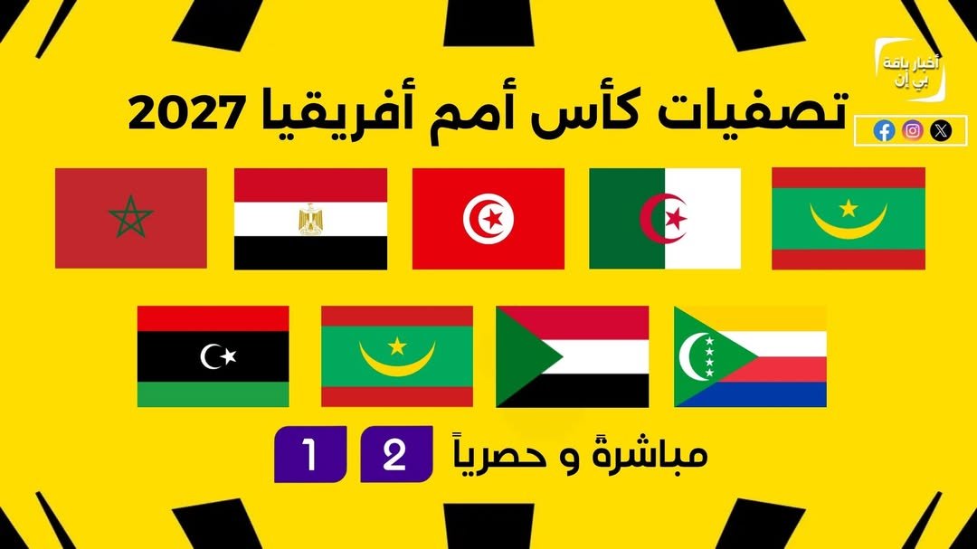 AlmarsadSports's tweet photo. 🟥 #آخر_خبر
مباريات المنتخبات العربية في تصفيات كأس أمم أفريقيا 2027 ستنقل حصرياً على قنوات بي إن سبورت على قناتي HD1 HD2 إبتداءا من 24 سبتمبر 2026 https://t.co/2zsUOJSdsa