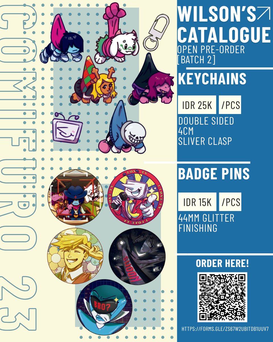 WilsonnnWils's tweet photo. BATCH 2 PREORDER!!!! OTS PICK UP FOR BOTH DAYS
order here-> https://t.co/VoiU1sAFXY

open until 20th september
#cf23 #deltarune #comifuro #comifurocatalogue https://t.co/oaJHsjAL3v