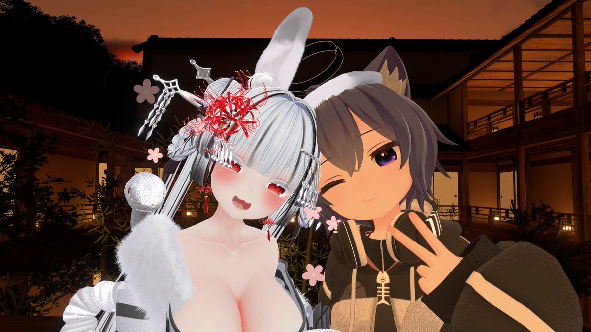 minamon_vrchat's tweet photo. アフターでうさちゃんとぽいふるさんとお写真！！
#VRCおうまがとき https://t.co/VsYTlmxjpl