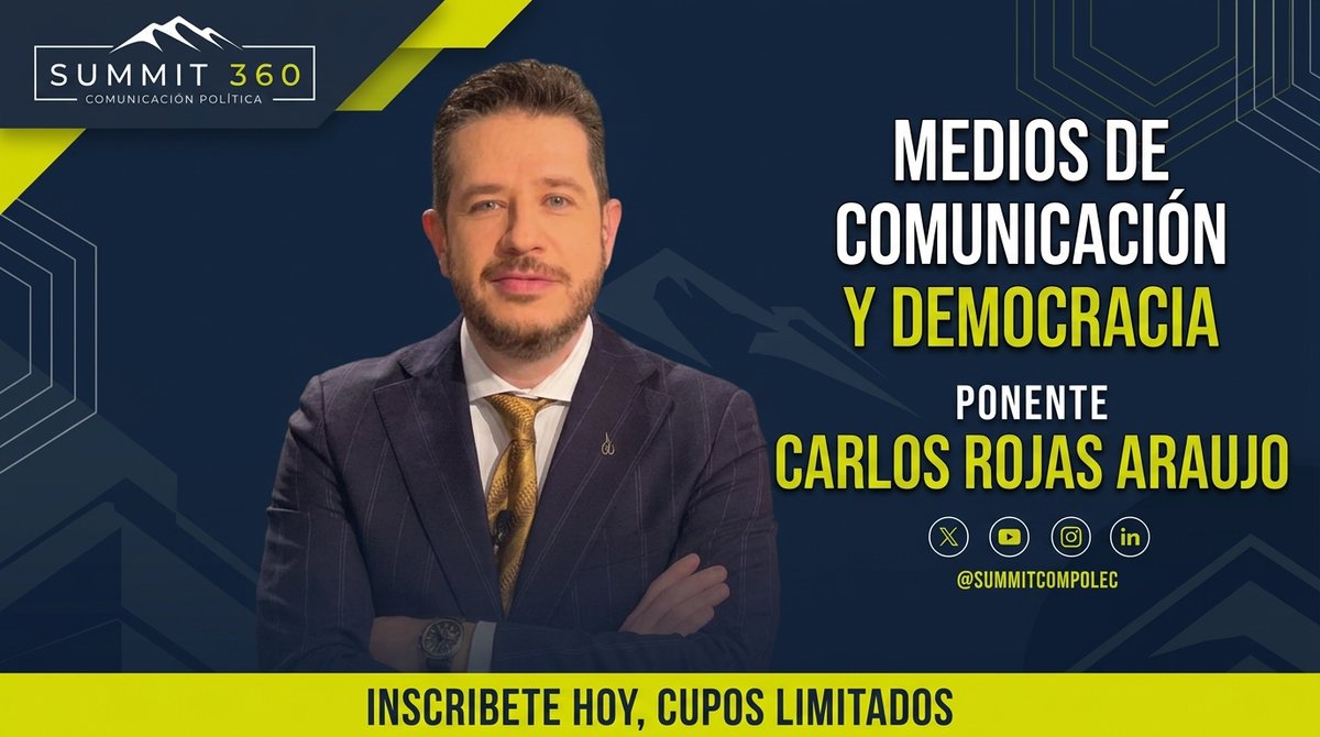 SummitComPolEc's tweet photo. Medios de Comunicación y Democracia 🤖🇪🇨

Descúbrelo junto a @carlosrojasecu  en el #Summit360.

⚠️ Cupos limitados.
📲 Inscríbete ahora: https://t.co/msK7lnAwQ0

#SummitCompolec #ComunicaciónPolítica https://t.co/9IjbQqsQWw