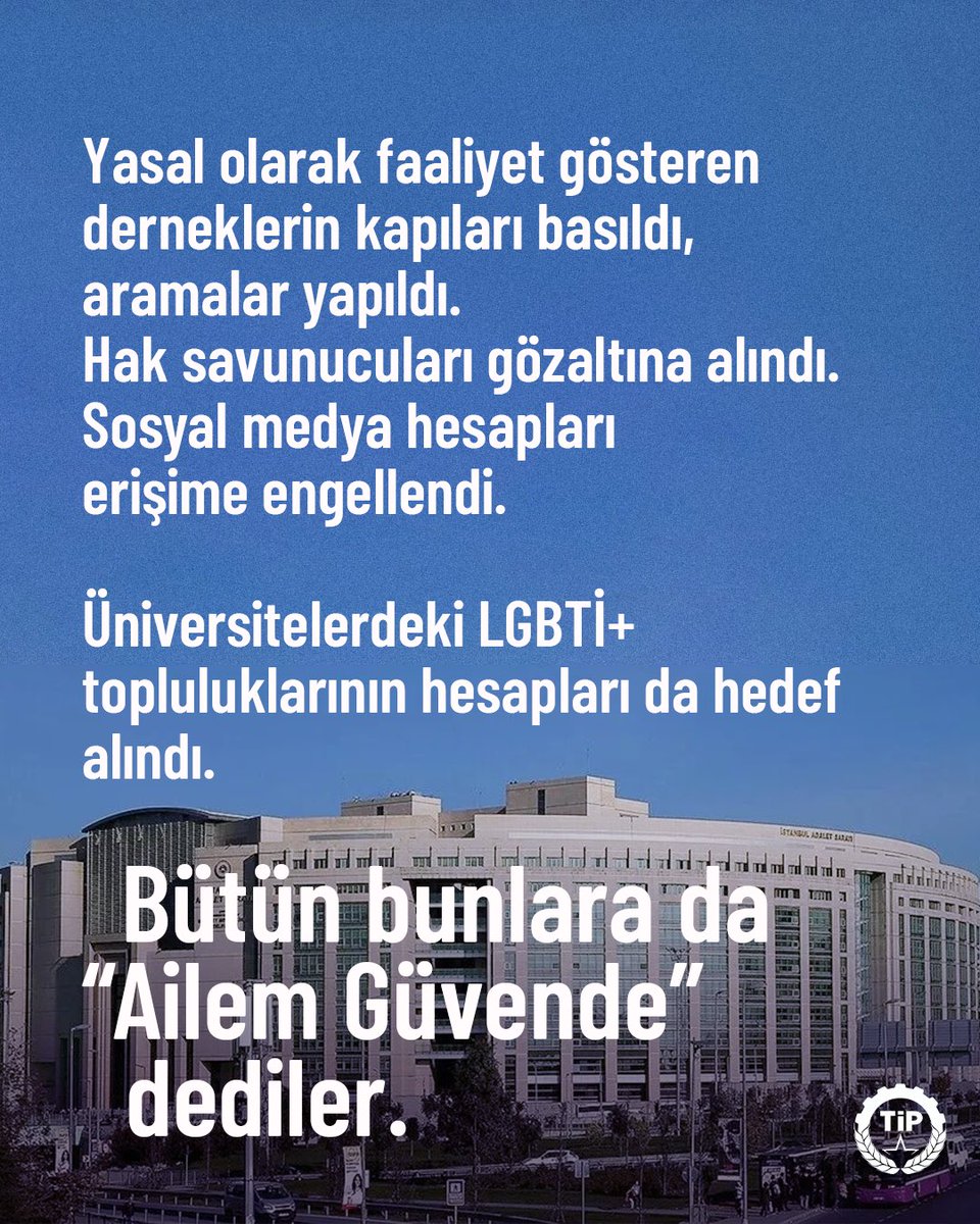 tipliogrencii's tweet photo. “Ailem Güvende” diyerek LGBTİ+’lara yönelik kapsamlı bir operasyon düzenlediler.

Nefretinizle LGBTİ+’ları hayattan silemeyeceksiniz. Gözaltına alınanlar derhal serbest bırakılsın! https://t.co/b5bD2OOK9V