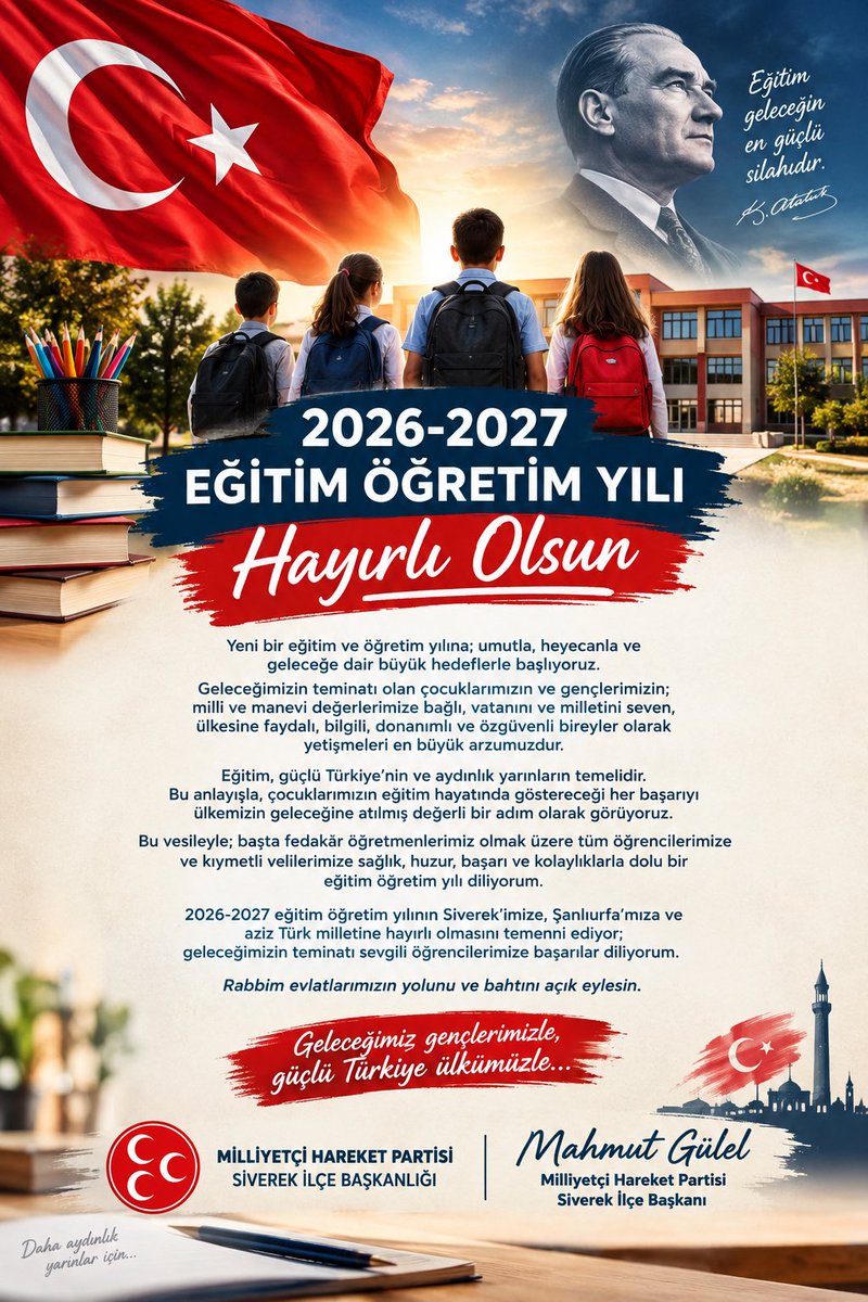 mhpsiverekk's tweet photo. Geleceğimizin teminatı olan çocuklarımızın gençlerimizin; milli ve manevi değerlerimize bağlı, vatanını ve milletini seven, ülkesine faydalı, bilgili, donanımlı ve özgüvenli biryler olarak yetişmeleri en büyük arzumuzdur. Eğitim, güçlü Türkiye’nin ve aydınlık yarınların temelidir https://t.co/XrFWxMzhV1