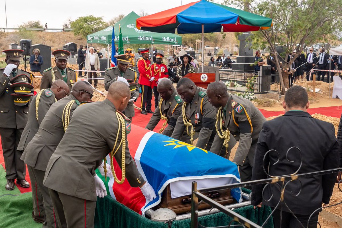 MICTNamibia's tweet photo. SHITYUWETE LAID TO REST | Helao Joseph Shityuwete was today, 13 September 2026, laid to rest at Pioneers Park Cemetery in Windhoek, following a State Funeral attended by Government leaders, political leaders, veterans of the liberation struggle, family members and mourners.

President Dr Netumbo Nandi-Ndaitwah paid tribute to Shityuwete’s unwavering sacrifice for Namibia’s liberation, including 18 years in prison, and his continued commitment to nation-building following Independence.
The President said Namibia holds immense gratitude for his life and service, noting that his legacy must be honoured not only through words, but through action by building a Namibia founded on freedom, opportunity, equality and dignity for all.

As Shityuwete was laid to rest, the President said his duty is done, and it is now for those who remain to carry forward the Namibia for which he fought and helped liberate.