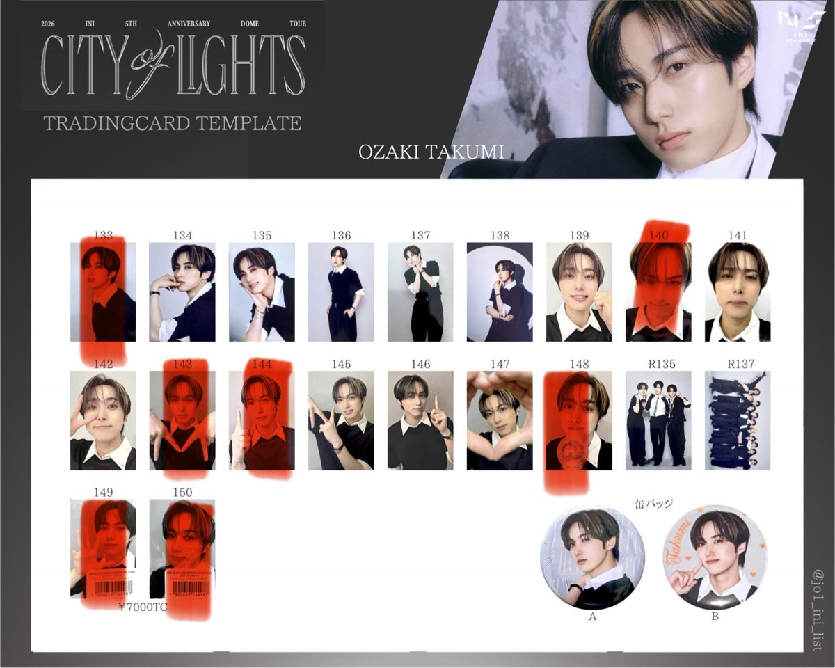 ____tthss_okkfu's tweet photo. INI 2026 DOME TOUR CITY OF LIGHTS
ラントレ トレカ 交換 

【譲】 1枚目画像参照 (木村 後藤 田島 西 松田)

【求】 2、3枚目画像参照 印以外のもの (尾崎 藤牧)
セルカはセルカ同士での交換

9/16、17東京ドーム両日での交換希望です。
お心あたりの方、ご連絡お待ちしております。
#INI交換 https://t.co/G7KQrGK7gQ