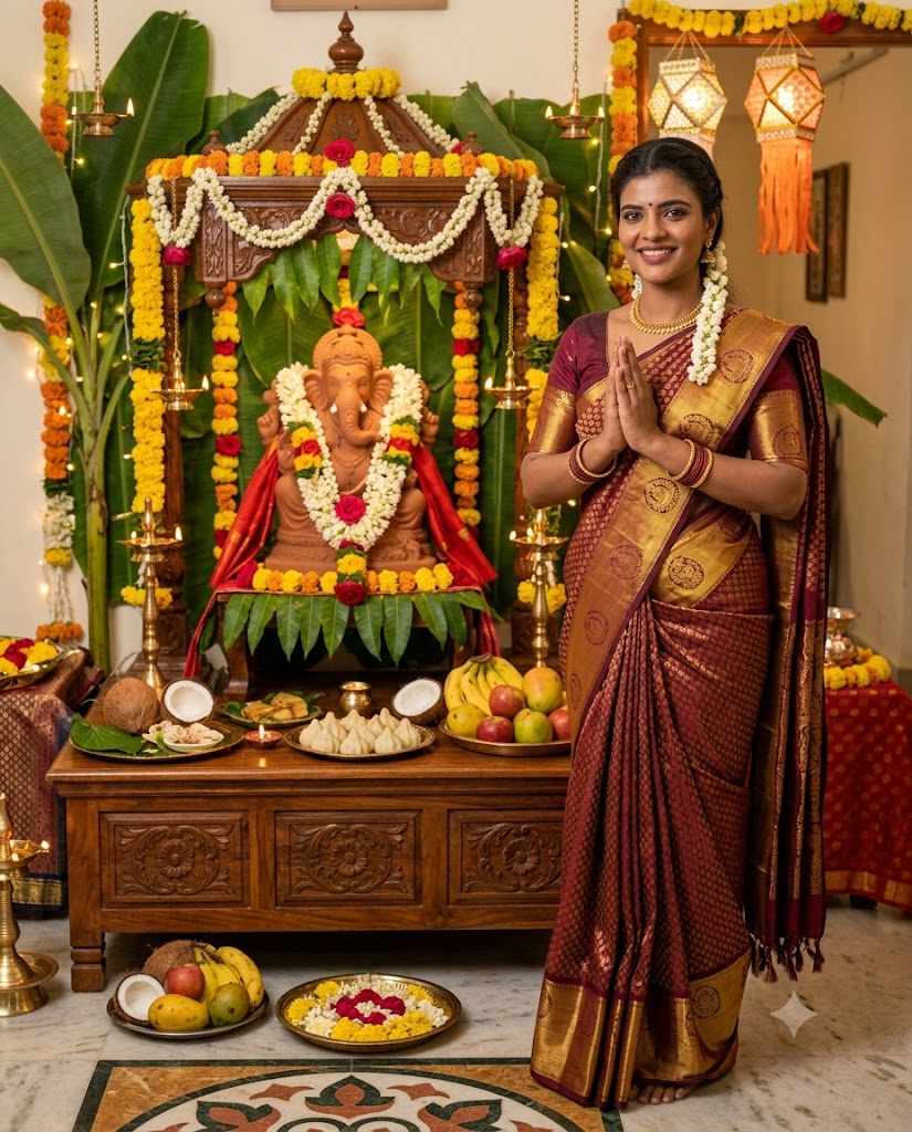 actressdevoter's tweet photo. Aishwarya Rajesh celebrating vinayak chathurthi in home be like #Ganapathy #GaneshChaturthi #Vinayakar #Ganesh #Pillaiyar #HappyVinayakarChathurthi #HappyVinayakarChathurthi2026 https://t.co/xrnbLaxhI2
