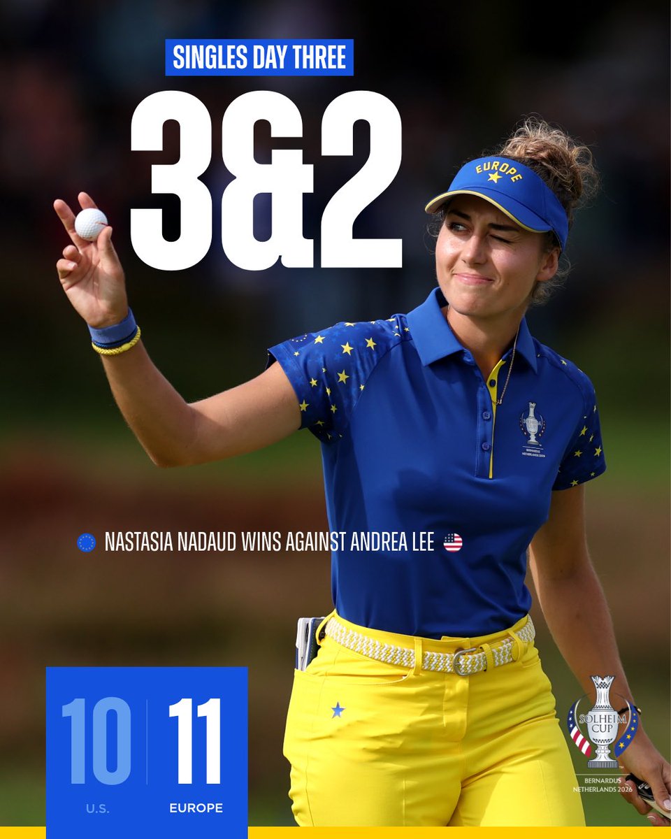 SolheimCupEuro's tweet photo. ALLEZ LES BLEUS! Nadaud picks up another point for #TeamEurope 🙌

#SolheimCup https://t.co/2K0NSokBiX