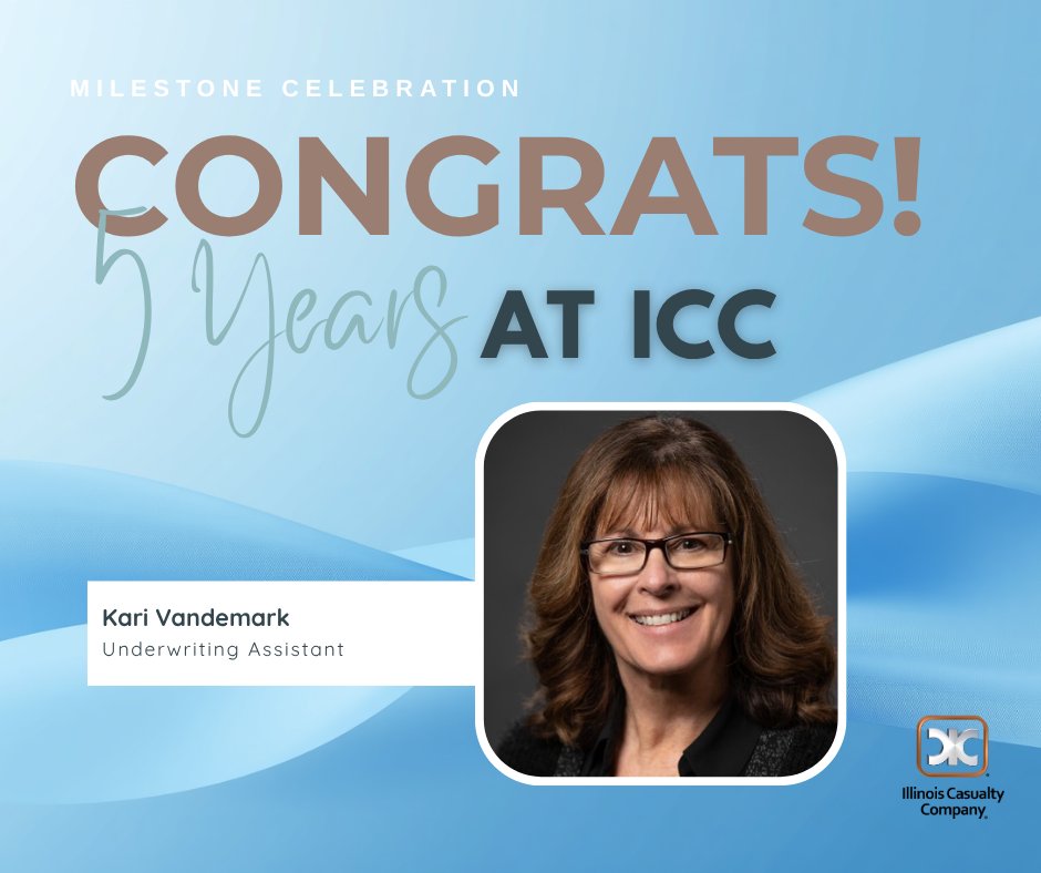 ICCInsurance's tweet photo. Happy 5th work anniversary to ICC's Underwriting Assistant, Kari Vandemark! Congrats, Kari!
#ICCInsurance #ItsWhoWeAre https://t.co/pWr2YjaDxa