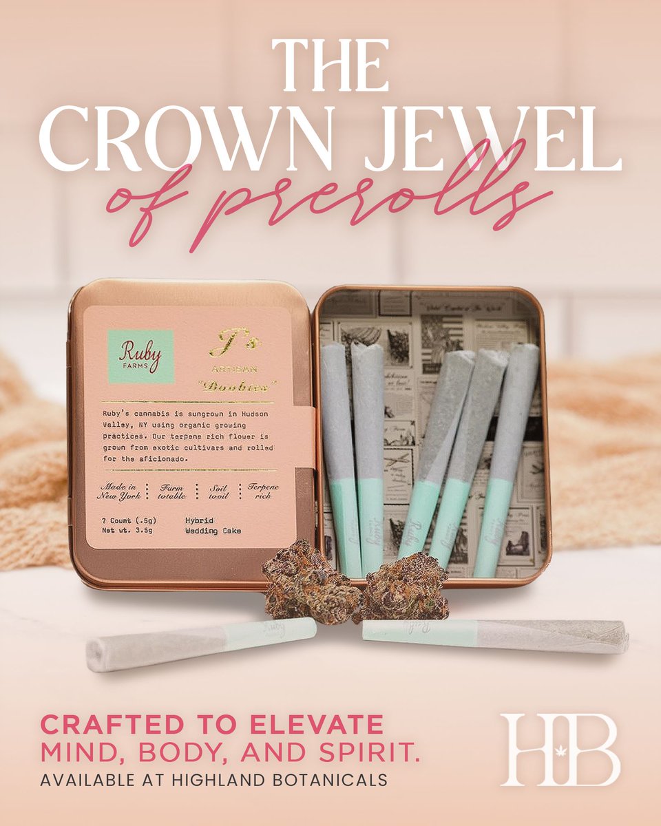 HighlandBotan's tweet photo. Consider your pre-roll #ritual upgraded ππΏ
#RubyFarms brings craftsmanship to every roll with its βDoobiesβ
Each pre-roll is hand-rolled with 100% nug flower grown by Ruby Farms and barrel-cured for a smooth, even burn.
π Piermont, NY
21+ only. Licensed New York retailer. https://t.co/mlMaJODeNw