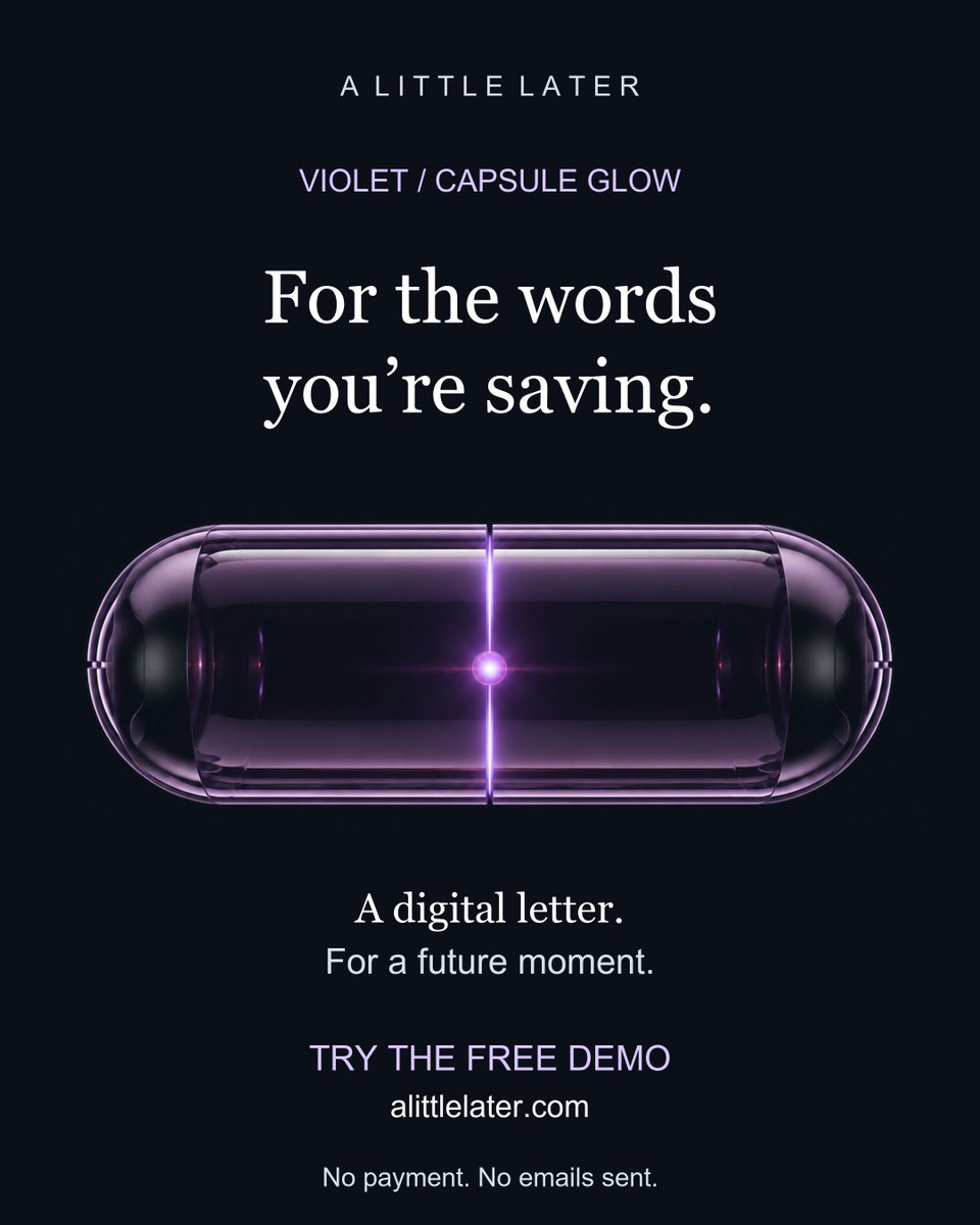 A_Little_Later's tweet photo. Ice, Blue or Violet? Which glow feels like your person?

A digital letter for a future moment. Try the free demo. No payment. No emails sent.

https://t.co/wtvPEaILrL

#ALittleLater #DigitalLetter https://t.co/1M5BshdmZB