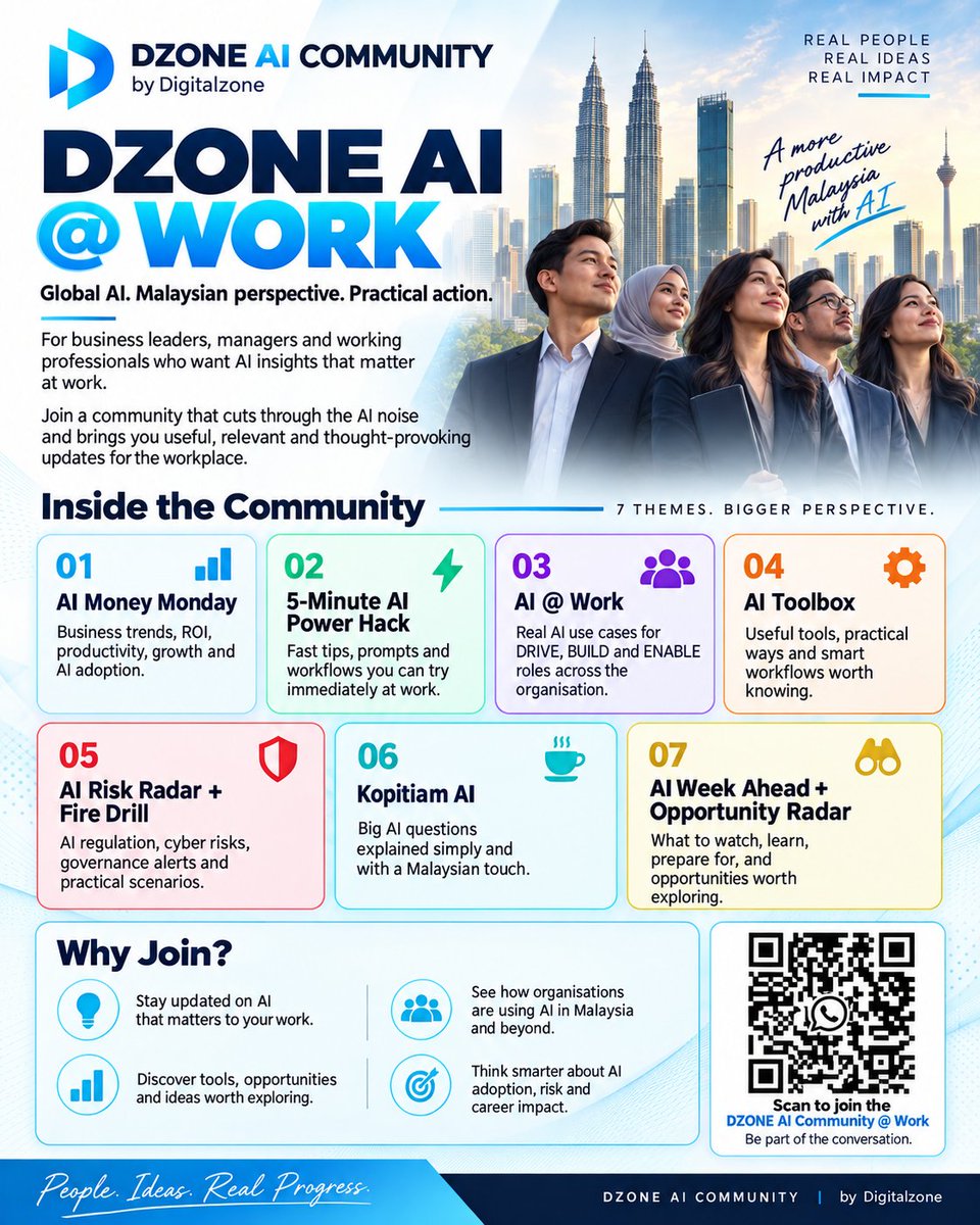 oritalk's tweet photo. Through our DZONE AI @ WORK bulletin, we share AI developments from Malaysia and around the world, plus practical insights on business, work, tools, risks, careers, and opportunities.

📲 Scan the QR code to join the HUGGING-AI group.

#HuggingAI #AIatWork #MalaysiaAI #AIAdoption https://t.co/HdvsASbD9B