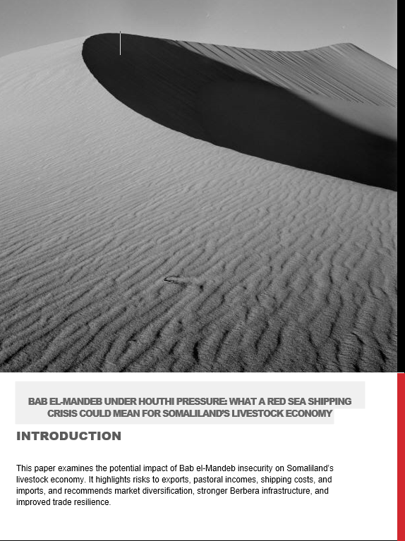 Saed97275870's tweet photo. This article examines the potential economic impact of Houthi pressure on the Bab el-Mandeb Strait on Somaliland’s livestock trade.

By Eng Saed Mohamerd https://t.co/ZZ9dIEpIMF