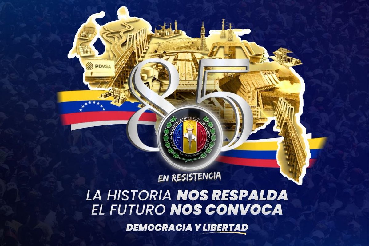 unidadvenezuela's tweet photo. Felicitamos a @ADemocratica en su 85° aniversario.

Nuestro reconocimiento a @hramosallup, @pieromaroun, su militancia y dirigencia en toda Venezuela que siguen luchando en unidad por la democracia y la libertad de Venezuela. https://t.co/UKjBw333ua