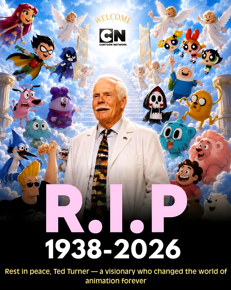 cartoonvibes26's tweet photo. End of an era… 💔

The visionary who helped bring Cartoon Network to life, giving generations a home for unforgettable cartoons and childhood memories, has sadly passed away. Ted Turner transformed television and entertainment through his groundbreaking media empire, leaving an incredible legacy that continues to live on through the worlds he helped create. 🕊️ 

#TedTurner #CartoonNetwork #CNN #TurnerBroadcasting #ChildhoodMemories #NeverForgotten