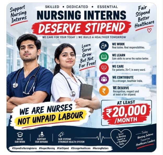 AkhandPratapS07's tweet photo. We are not just a student, we are healthworker who work day to night, we saves lives.

Honourable government, please provide us a fair stipend.

No more free labour! respect nursing.

@brajeshpathakup
@myogiadityanath
@nursingstipend https://t.co/vTTQEQKDEy