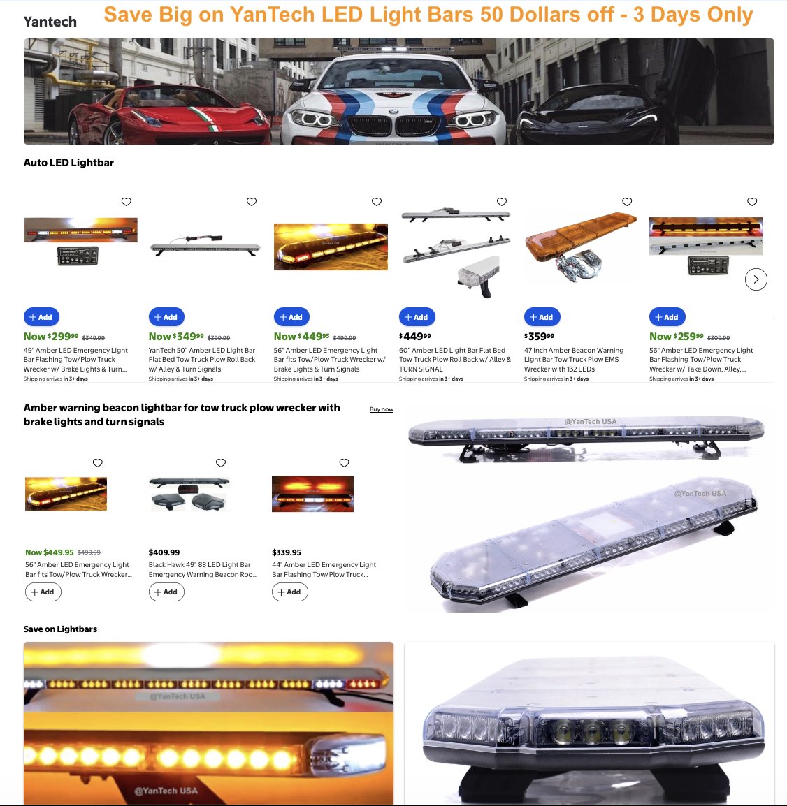 yantechusa's tweet photo. ⚡ 3 DAYS ONLY! Save $50 on YanTech LED Light Bars at YanTech’s Walmart Store—shop now and upgrade your commercial vehicle lighting for less! https://t.co/0ZNew2ZS70 https://t.co/0uc6TxoNng