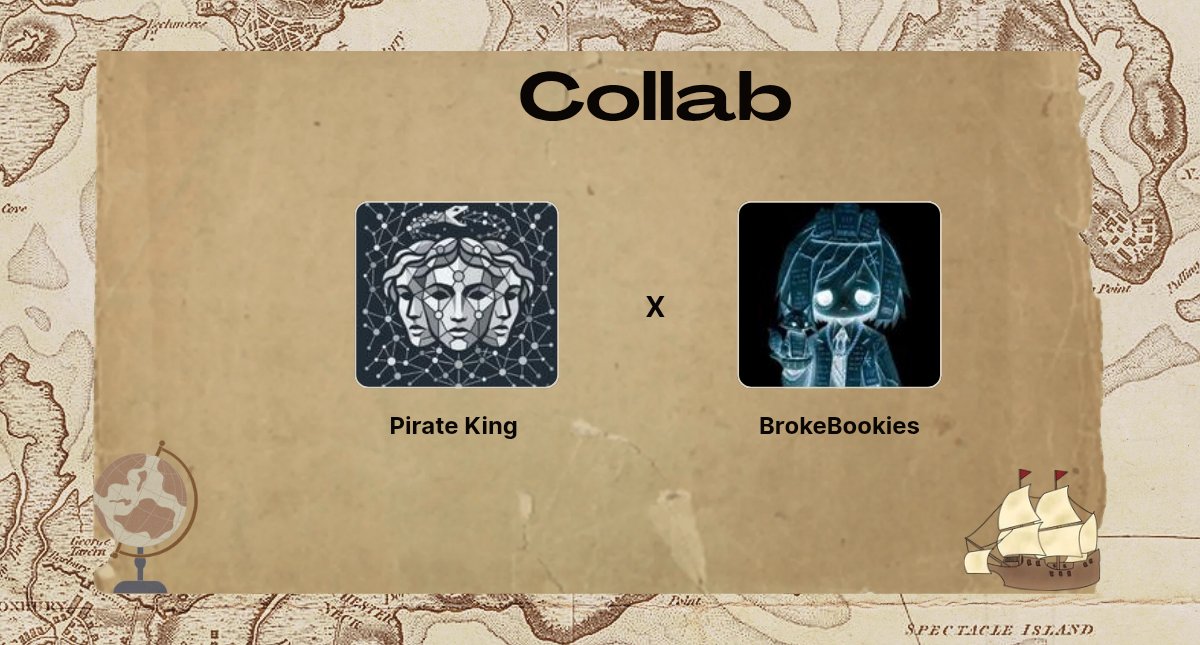 WeeArePirates's tweet photo. Pirates King × BrokeB00kies

THE POOR MAN'S FLEET HAS ARRIVED.
No gold in the chest.
No silver in the pockets.
From one broke sailor to another,
@BrokeB00kies welcomes every scallywag aboard.

And now, Pirates King joins the crew.

Supply - 4,444
Mint Pice - TBA
Chain - Arc

Welcome aboard, brokes.
Being broke means ye’re part of the crew.
