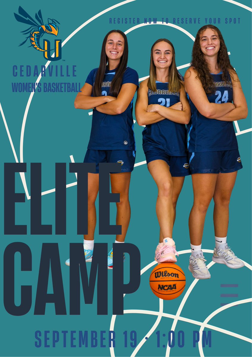 CedarvilleWBB's tweet photo. Elite Camp is this weekend🗓️🏀 This will be our last Elite Camp of 2026!
You can register using this link: https://t.co/EFSa5Eu9n9

#cedarvillewbb | #stingem🐝🏀 | #family https://t.co/pPamZEWXei