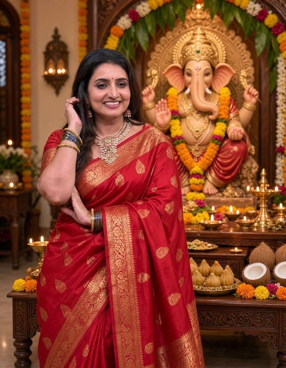 actressdevoter's tweet photo. Pooja selfie while celebrating vinayak chathurthi by suji akka in home be like #Ganapathy #GaneshChaturthi #Vinayakar #Ganesh #Pillaiyar #HappyVinayakarChathurthi #HappyVinayakarChathurthi2026 https://t.co/UZBKbKDTuM
