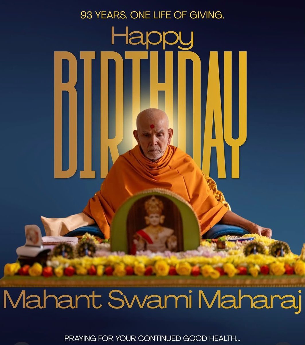 gorakkh's tweet photo. At 82, when most people would naturally be slowing down, His Holiness Mahant Swami Maharaj took on the responsibility of guiding a worldwide Hindu spiritual fellowship.

And in the years since, we have seen Hindu spirituality and India’s spiritual values reach places that earlier generations could hardly have imagined.

In New Jersey, BAPS Swaminarayan Akshardham became a major centre of Hindu faith, culture and devotion.

In Abu Dhabi, in a Muslim-majority country, the BAPS Hindu Mandir became the first traditional Hindu stone temple in the Middle East — a project that itself became a symbol of coexistence and mutual respect.

And in France, at the age of 92, Mahant Swami Maharaj travelled to be part of the inauguration celebrations of the first traditional Hindu mandir in the country.

From Robbinsville to Abu Dhabi to Paris, these are not just temples.

They are places where Hindu dharma, Indian spirituality, seva, family values and devotion have found a visible home in completely different parts of the world.

And what I find most remarkable is that despite the scale of all this, Mahant Swami Maharaj himself remains so simple.

His life reflects the qualities we traditionally associate with a true sant - humility, self-control, detachment, compassion, purity, devotion, forgiveness and seva.

He speaks softly. He lives simply. He asks very little for himself. And even while carrying the responsibility of a global spiritual organization, the focus never seems to be on himself.

That, to me, is one of the greatest lessons in his life.

Leadership without ego. Spiritual strength without noise. Discipline without harshness. Seva without seeking recognition.

At 93, after more than six decades as a sadhu, he is still travelling, guiding, inspiring and helping take Hindu spirituality and India’s spiritual heritage across the world.

On his 93rd birthday, prayers for Mahant Swami Maharaj’s continued good health and strength.

May his life continue to inspire generations toward faith, humility, seva and inner peace.

Jai Swaminarayan. 🙏
