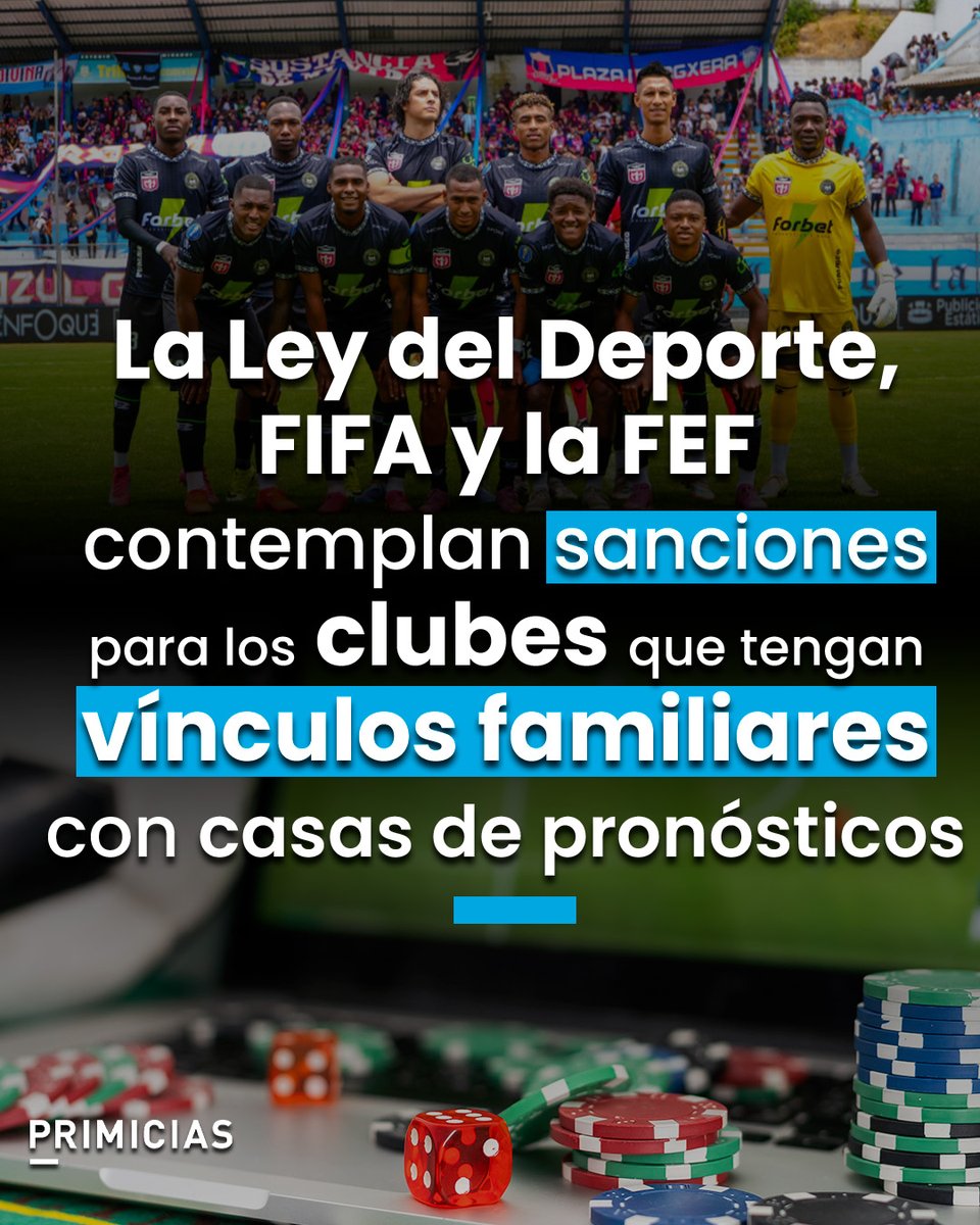 Primicias's tweet photo. El club Inter de Quito, de la Segunda categoría de Pichincha, podría ser suspendido o descalificado de la competencia, mientras que dirigentes y personas vinculadas podrían enfrentar inhabilitaciones, debido a los vínculos familiares con una casa de pronósticos.
https://t.co/hcEbzkDOeV
