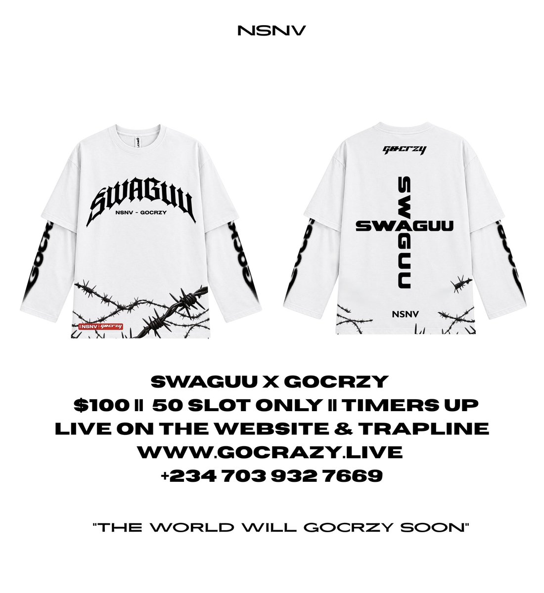 gocrazylive's tweet photo. SWAGUU X GOCRZY
$100 || 50 SLOT ONLY || TIMERS UP 
LIVE ON THE WEBSITE &amp; TRAPLINE
https://t.co/jI3MzVvTd0
+234 703 932 7669 https://t.co/QJEWRljlhi