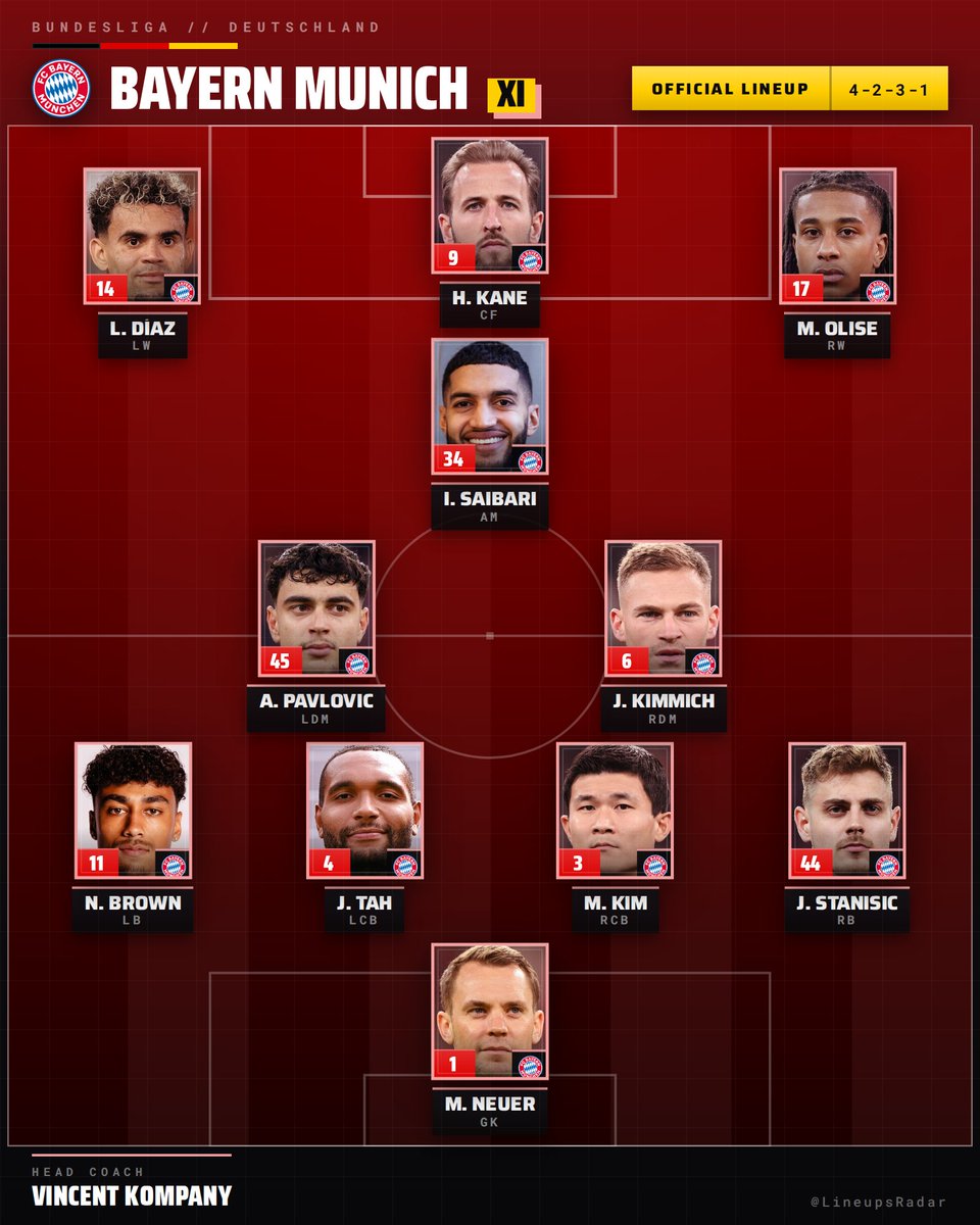 LineupsRadar's tweet photo. 📋 OFFICIAL LINEUP

Elversberg vs Bayern Munich
📅 13 Sep 2026 | ⏰ 17:30 CEST

#Bundesliga #GermanFootball #Elversberg #BayernMunich https://t.co/aVZgfUNI1X