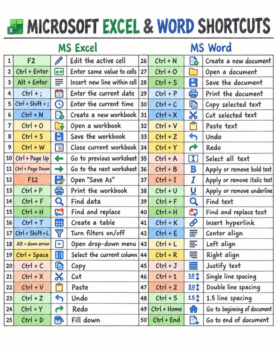 TipTrickHub's tweet photo. #Microsoft #Excel and #Word Shortcuts

#MSExcel #MSWord 
#Tip #Tips #Trick #Tricks #TipTrickHub https://t.co/hRftWtrn34