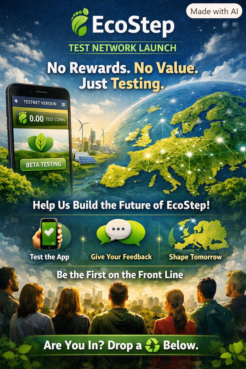 SynergyRecycl's tweet photo. ♻️ EcoStep opens for testing.

Testnet. A link, your phone, no store. Some things won't work: that's the point.

Nothing to earn: these tokens have no value, no conversion, no claim on what comes later.

What you report goes in.

Join on Telegram: https://t.co/JAP0oMggY4