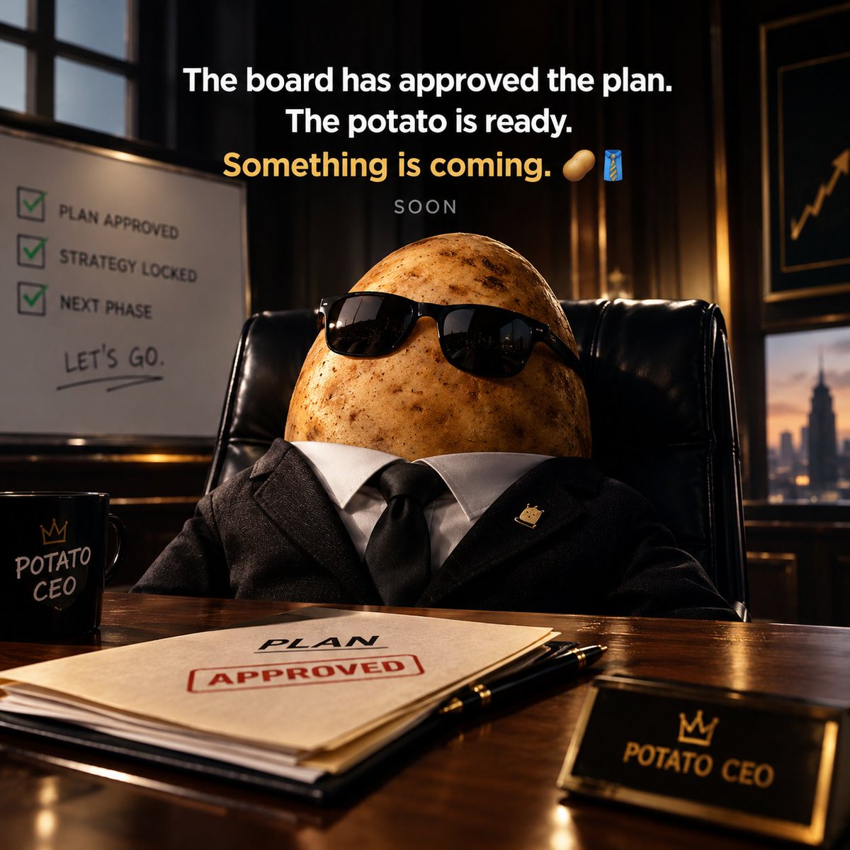 PotatoCEO_'s tweet photo. He said he was doing nothing all day.

Turns out… he was cooking. 🥔👔

Soon. https://t.co/gObEO75jxj