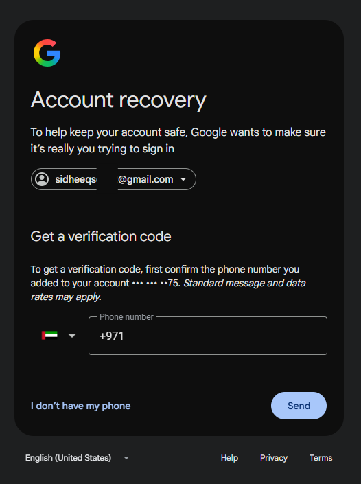 Krishab786's tweet photo. @TeamYouTube I clicked “I don’t have my phone.” Are there any other recovery options available? I don’t see any other options. I can provide my personal details to verify my identity and recover my account. https://t.co/hNuy7ac1Jn