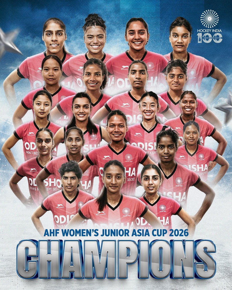 Naveen_Odisha's tweet photo. Congratulate Indian Women’s Junior Hockey Team on clinching the AHF #JuniorAsiaCup 2026 title for the third consecutive time with 1-0 victory over #China in the final. The young players showed exceptional skill and teamwork to retain the championship and secure a place in the FIH Junior World Cup. May the young players continue their excellent form and bring more glory for the nation. Best wishes.

#OdishaForHockey