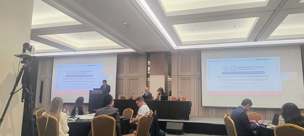 TKato_Thoracic's tweet photo. Honored to present our work on extracellular vesicle biomarkers for indeterminate pulmonary nodules at the IASLC Academy during #WCLC26 in Seoul.
Excited to continue building international collaborations in lung cancer research. https://t.co/8ZOXcCS7Zs